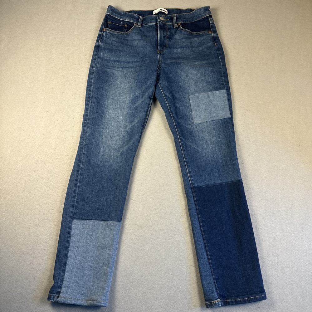 LOFT Jeans Women 6‎ Blue Patchwork Straight Leg Stretch Denim Low Rise